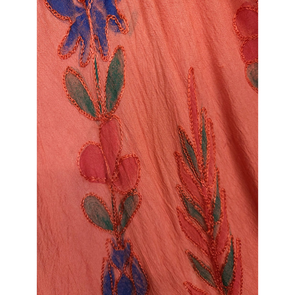 Asymmetrical Dress Boho Hippie Watercolor Ombre Peach Rust Floral Embroidered M - Picture 14 of 15